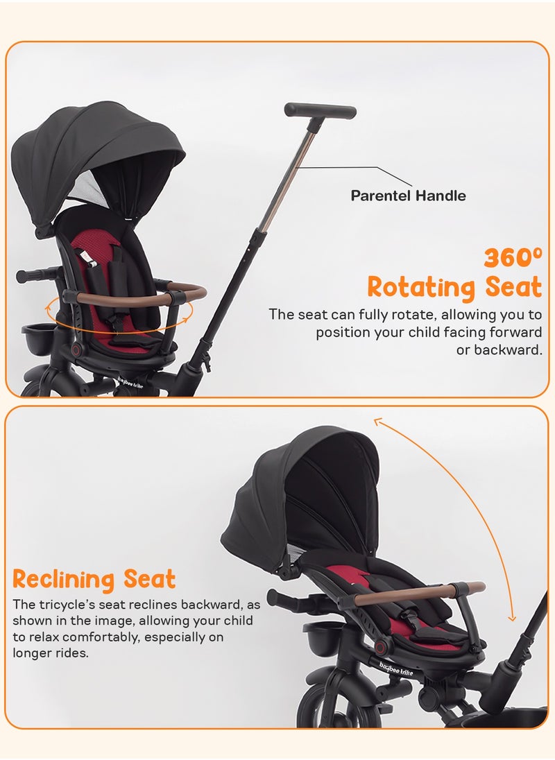 BAYBEE - Cozy 7 in 1 Convertible Baby Tricycle for Kids, Foldable Baby Kids Cycle with Parental Push Handle, Canopy, Rotatable Seat, Light, Safety Bar & Belt | Kids Tricycle Cycle for Kids 1.5 to 5 Years Grey - Image 1
