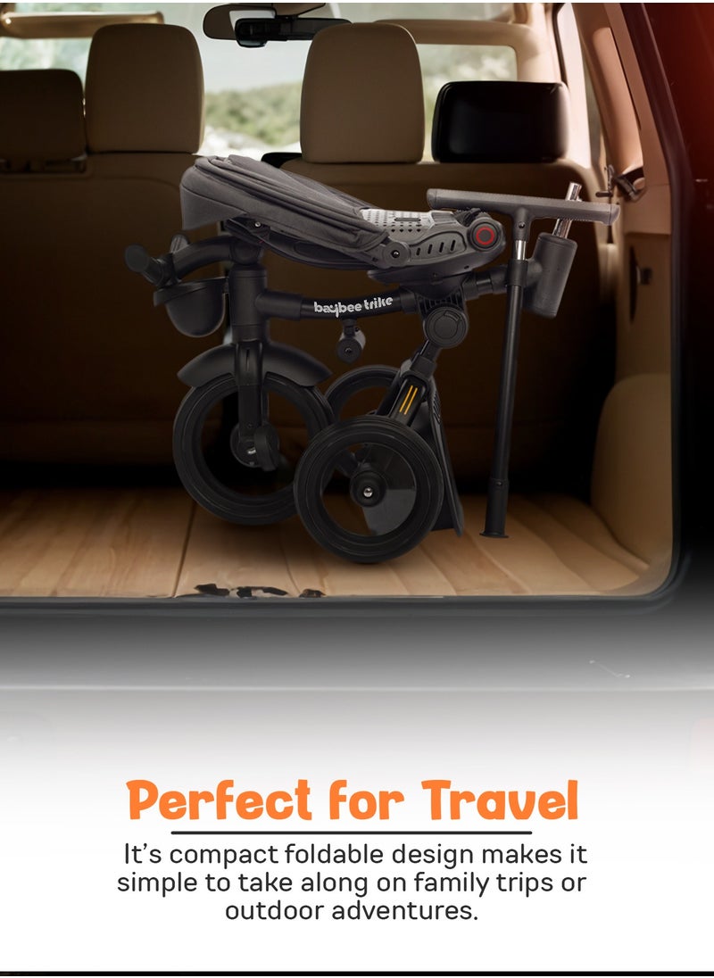 BAYBEE - Cozy 7 in 1 Convertible Baby Tricycle for Kids, Foldable Baby Kids Cycle with Parental Push Handle, Canopy, Rotatable Seat, Light, Safety Bar & Belt | Kids Tricycle Cycle for Kids 1.5 to 5 Years Grey - Image 1