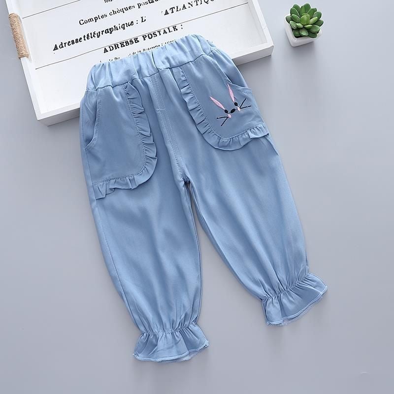 Girls' Ice Silk Cotton Long Pants Summer Thin Children'S Jeans Mosquito-Proof Pants Summer Special Offer - Image 1