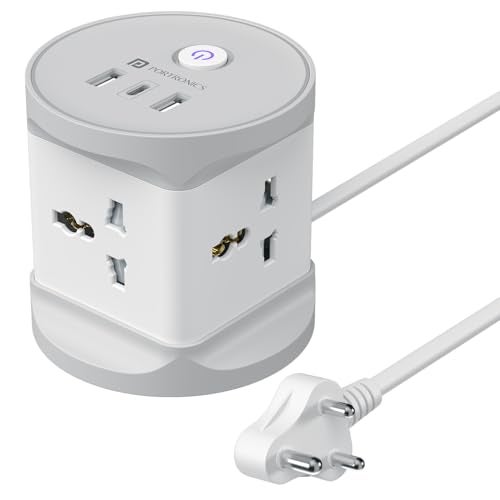 Portronics Power Plate 9 Pro, 2500W 7-in-1 Desktop Charging Station with 4X Universal Sockets, 12W USB-A & Type-C Ports, Space-Saving Power Extender, 2M Cord, Power Switch, Child Proof Shutters - Image 1