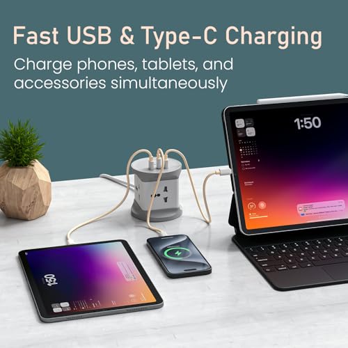 Portronics Power Plate 9 Pro, 2500W 7-in-1 Desktop Charging Station with 4X Universal Sockets, 12W USB-A & Type-C Ports, Space-Saving Power Extender, 2M Cord, Power Switch, Child Proof Shutters - Image 4