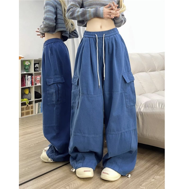American Retro Pink Caught Pants For Men And Women Straight Loose Wide Leg High Waist Slimming Casual Pants Denim Pants - Image 1