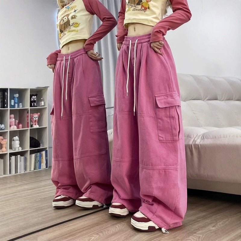 American Retro Pink Caught Pants For Men And Women Straight Loose Wide Leg High Waist Slimming Casual Pants Denim Pants - Image 2
