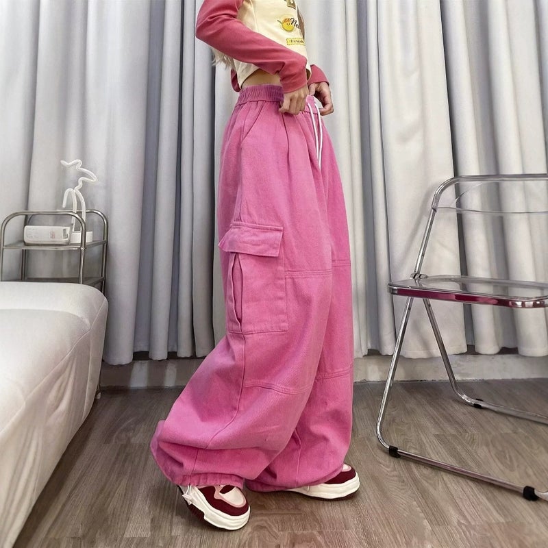 American Retro Pink Caught Pants For Men And Women Straight Loose Wide Leg High Waist Slimming Casual Pants Denim Pants - Image 5
