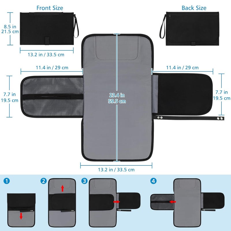 Accmor Portable Diaper Changing Pad Waterproof Baby Changing Mat Baby Diaper Changing Pad for Travel Black - Image 3