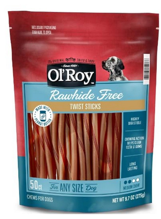 أعواد شعر O-Roy Rawhide Free Twist مع زبدة الفول السوداني، 50 قطعة - Image 1