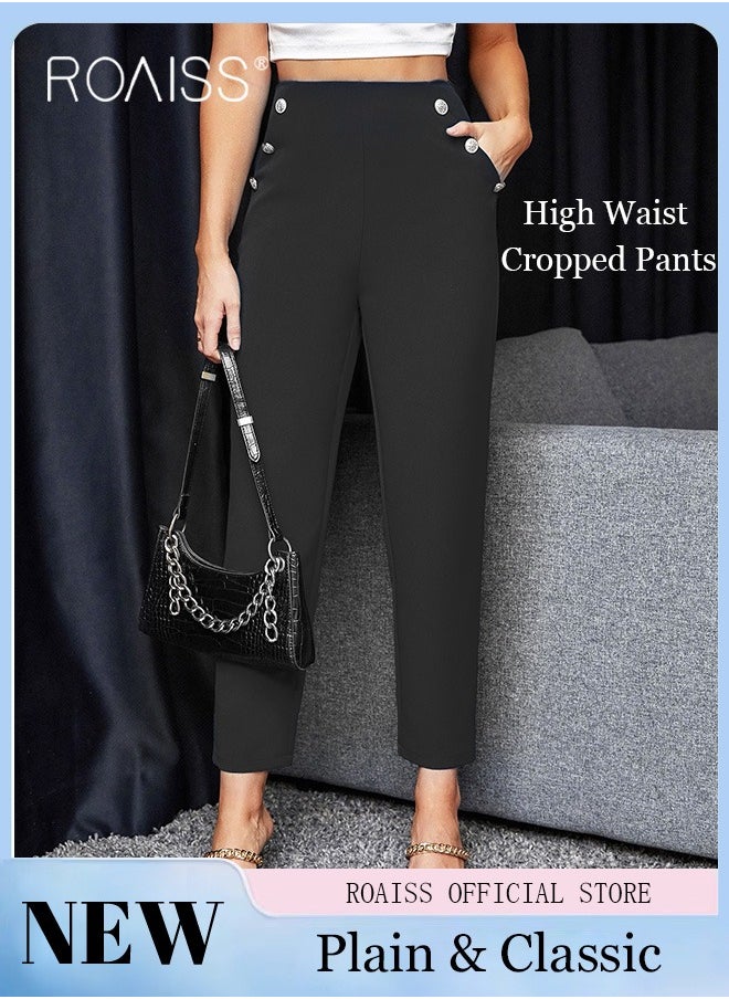 High Waist Fake Button Slant Pockets Pants for Women Ladies Fashion Solid Color Golden Buttons Casual Pencil Pants Female Ankle Length Trousers Business Work Office - pzsku/ZD1A06F867E2938B317FBZ/45/_/1729044652/b5cddfe1-3cff-4faa-9d60-df24f3e1c1bb