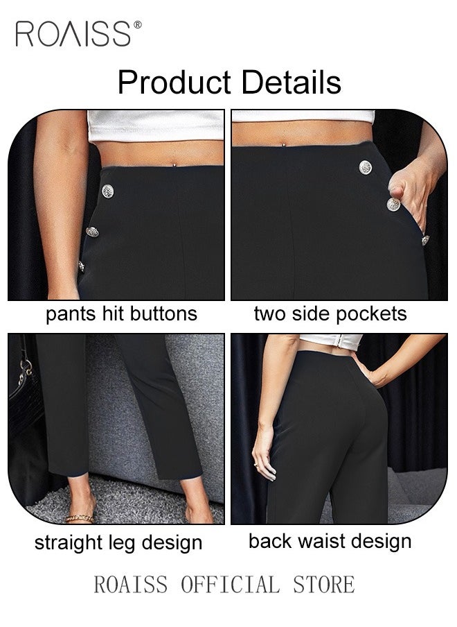 High Waist Fake Button Slant Pockets Pants for Women Ladies Fashion Solid Color Golden Buttons Casual Pencil Pants Female Ankle Length Trousers Business Work Office - pzsku/ZD1A06F867E2938B317FBZ/45/_/1729044655/0d5daf1f-d61c-4702-b6fc-f3343cc52677