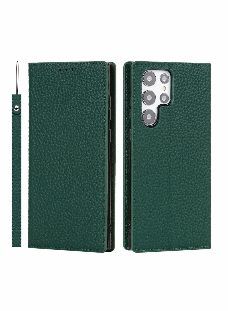 Captaintech Case for Samsung Galaxy S22 ULTRA Case Wallet Case, Genuine Leather Case with Card Slots Kickstand Feature Flip Cover Case for Samsung S22 ULTRA Cover 5G 2022 (Green) - Image 1