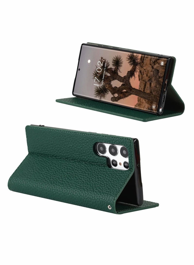 Captaintech Case for Samsung Galaxy S22 ULTRA Case Wallet Case, Genuine Leather Case with Card Slots Kickstand Feature Flip Cover Case for Samsung S22 ULTRA Cover 5G 2022 (Green) - Image 2