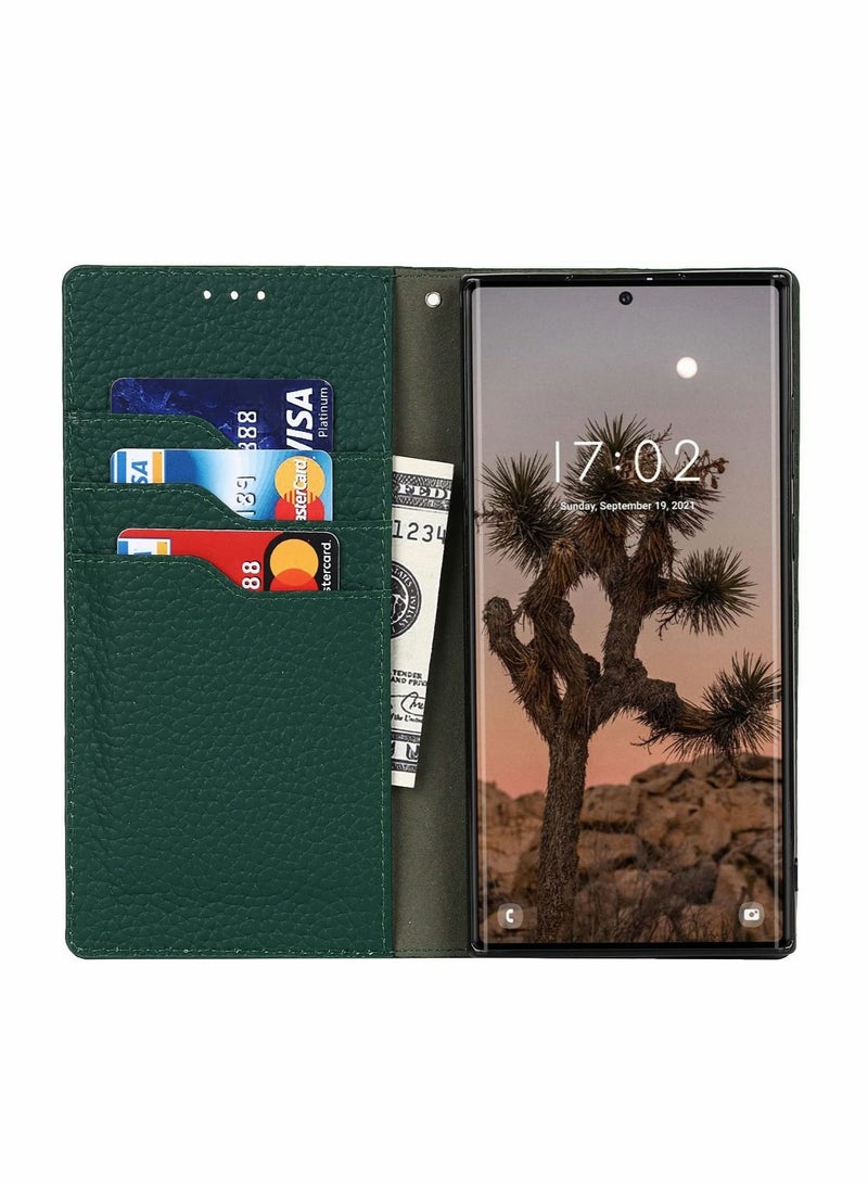 Captaintech Case for Samsung Galaxy S22 ULTRA Case Wallet Case, Genuine Leather Case with Card Slots Kickstand Feature Flip Cover Case for Samsung S22 ULTRA Cover 5G 2022 (Green) - Image 4