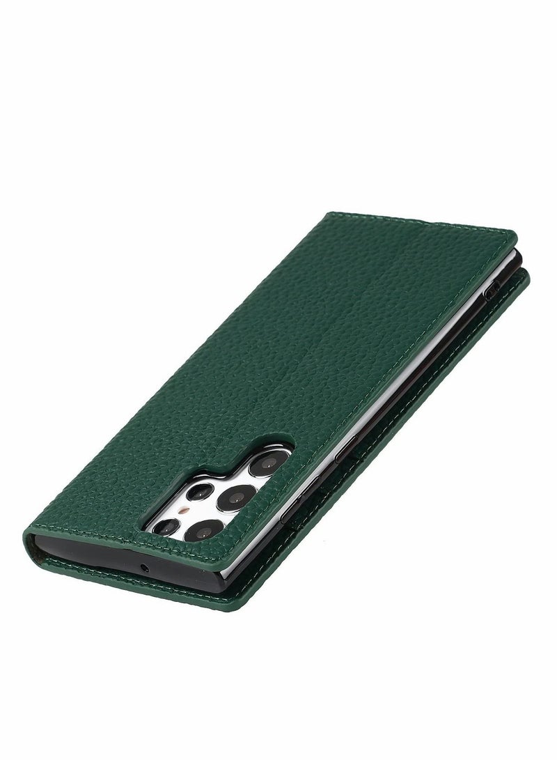 Captaintech Case for Samsung Galaxy S22 ULTRA Case Wallet Case, Genuine Leather Case with Card Slots Kickstand Feature Flip Cover Case for Samsung S22 ULTRA Cover 5G 2022 (Green) - Image 5