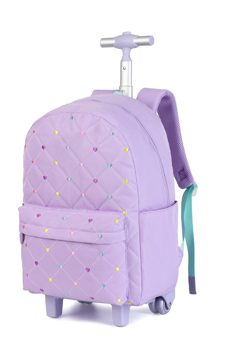 Girls’ 3-in-1 Trolley School Backpack Set – Lightweight Quilted Trolley Bag with Wheels, Lunch Bag & Pencil Case – Lavender Purple, Adjustable Straps, Durable for Primary & Elementary Students - Image 3