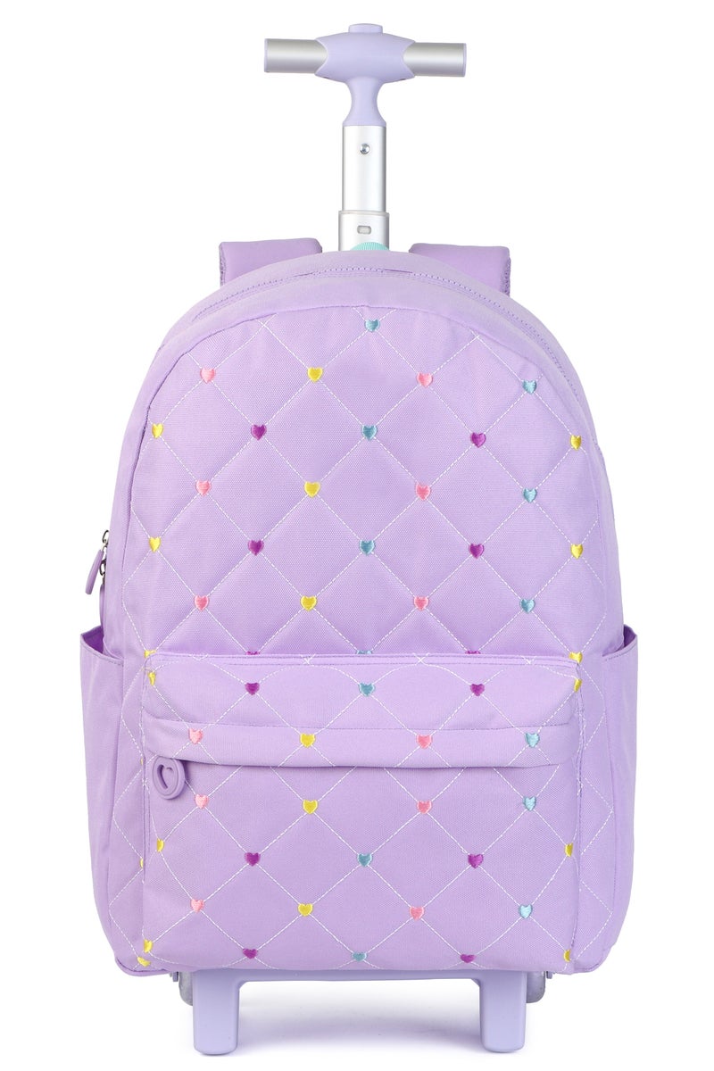Girls’ 3-in-1 Trolley School Backpack Set – Lightweight Quilted Trolley Bag with Wheels, Lunch Bag & Pencil Case – Lavender Purple, Adjustable Straps, Durable for Primary & Elementary Students - Image 2