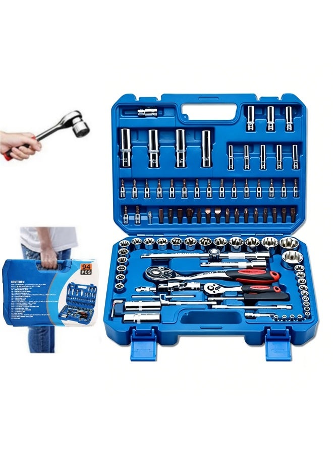 ET-LIFE 94 PCS Car Mechanic Socket Tool Kit Set Car Repair Tool, 1/4" & 1/2" Drive, Versatile and Durable Tool Kit for Auto & Motorcycle Repair, Home, and DIY Projects - Image 1