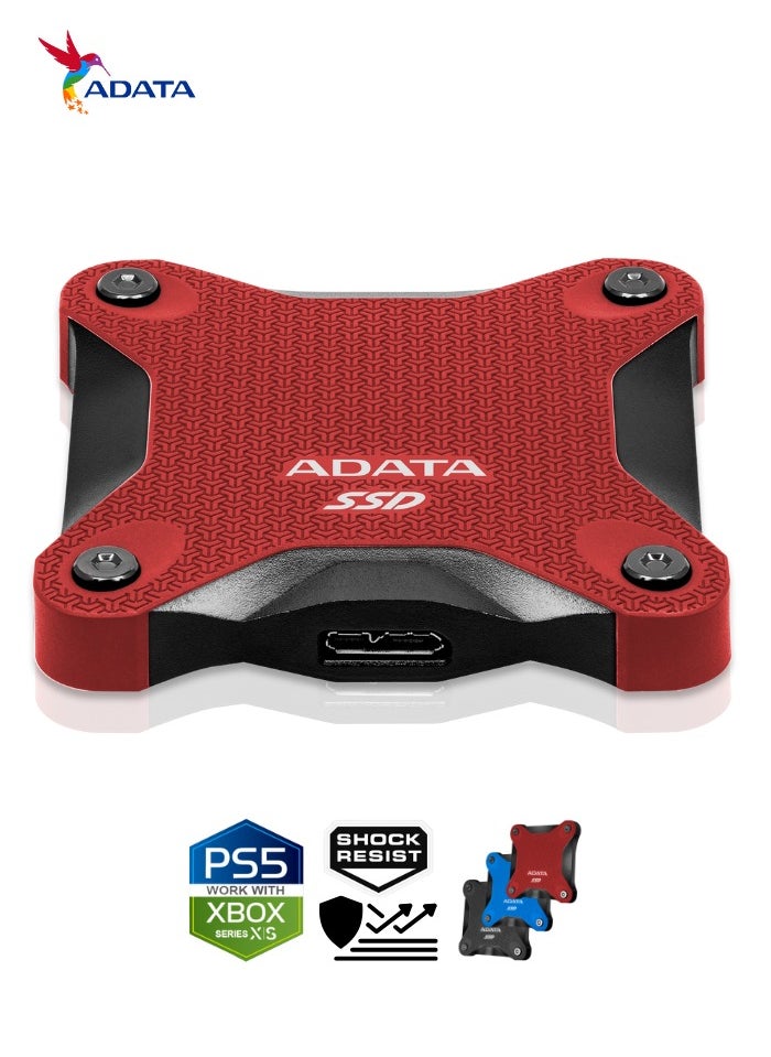 أداتا - محرك الأقراص الصلبة الخارجي SD620 سعة 1 تيرابايت | SSD مقاوم للصدمات متوافق مع PS5 XBOX للألعاب فائقة السرعة USB 3.2 Gen2x2 Type-C | أحمر - Image 1
