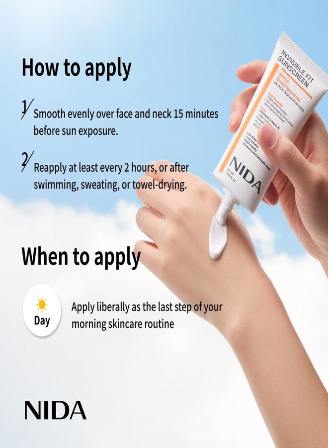 NIDA Invisible Fit Sunscreen SPF 50 Broad Spectrum UV-A/UV-B Protection | No White Cast, Low Irritation, Hydrating Lotion-like Lightweight Glow Sunscreen for All Skin Types | 1.69 fl. oz., 50ml - Image 5