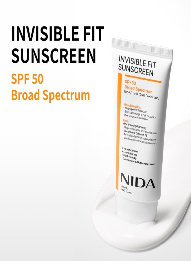 NIDA Invisible Fit Sunscreen SPF 50 Broad Spectrum UV-A/UV-B Protection | No White Cast, Low Irritation, Hydrating Lotion-like Lightweight Glow Sunscreen for All Skin Types | 1.69 fl. oz., 50ml - Image 2