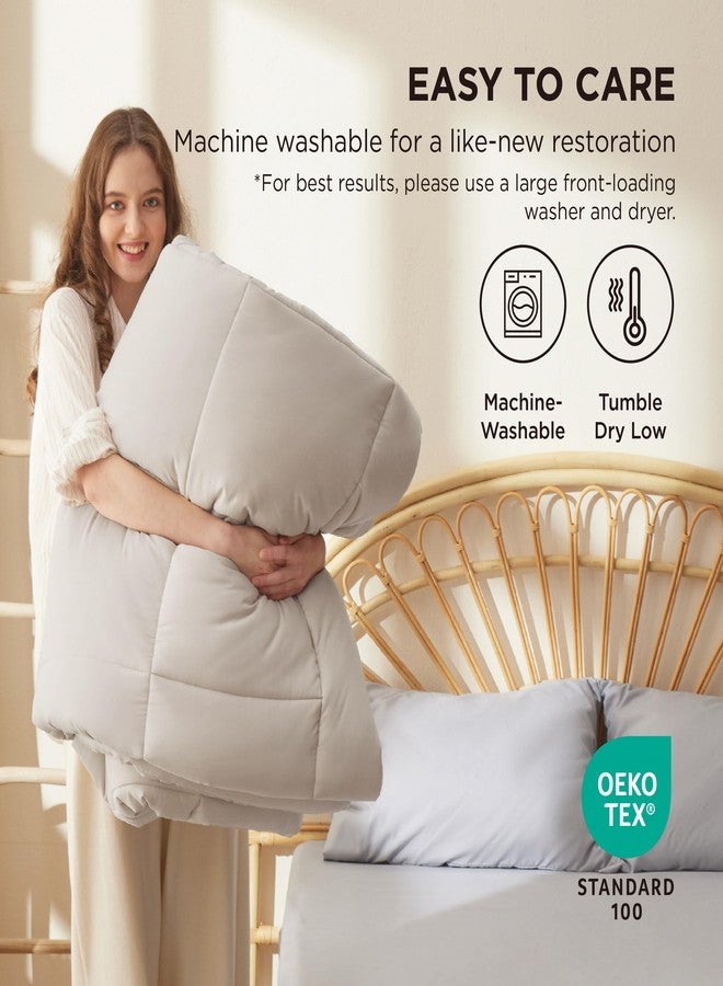 Bedsure لحاف بدشر - لحاف مخدد بحجم توين، لحاف لجميع الفصول، بديل ناعم للريش، مع 8 حلقات، هدايا للنساء/الرجال، كتان، توين 88 x 68 بوصة - Image 5