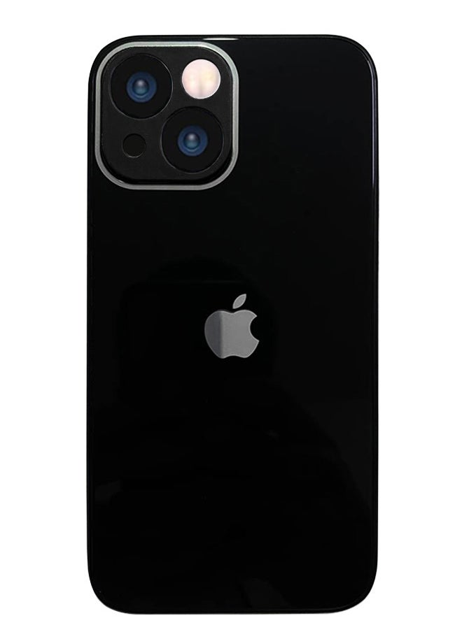 ماركة غير محددة - جراب خلفي من الزجاج المقوى مع إطار مطاطي من السيليكون لهاتف iPhone 13 - أسود - Image 1
