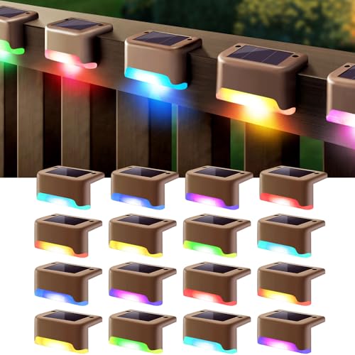 DenicMic Solar Deck Lights Outdoor 16 Pack Step Solar Lights Waterproof for Patio Fence Step Yard Stair RGB Color Changing LED Outside Deck Lighting - Image 1