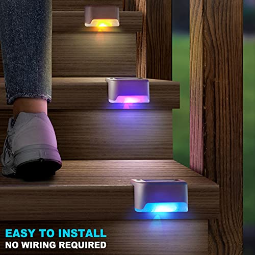 DenicMic Solar Deck Lights Outdoor 16 Pack Step Solar Lights Waterproof for Patio Fence Step Yard Stair RGB Color Changing LED Outside Deck Lighting - Image 3
