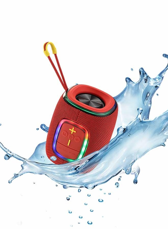 LAWAZIM Waterproof Bluetooth Speaker - 7W Red Color With LED Light - Portable Wireless Speaker with Deep Bass, TF/USB/FM/Bluetooth Playback, and USB-C Charging - for Outdoor, Travel, and Indoor Use - Image 1