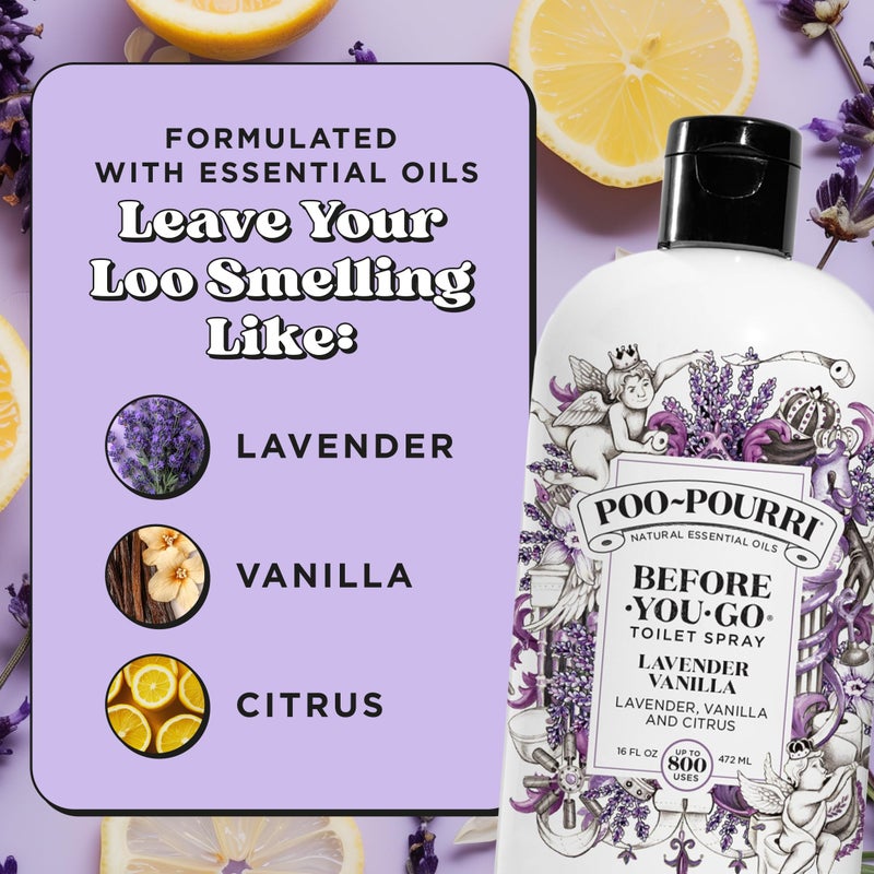 Poo-Pourri Before-You-Go Toilet Spray Refill, Lavender Vanilla,16 Fl Oz, Up to 800 Uses, Bathroom Odor Deodorizer with Essential Oils for Home or Work, Lavender, Vanilla and Citrus Scent - Image 5