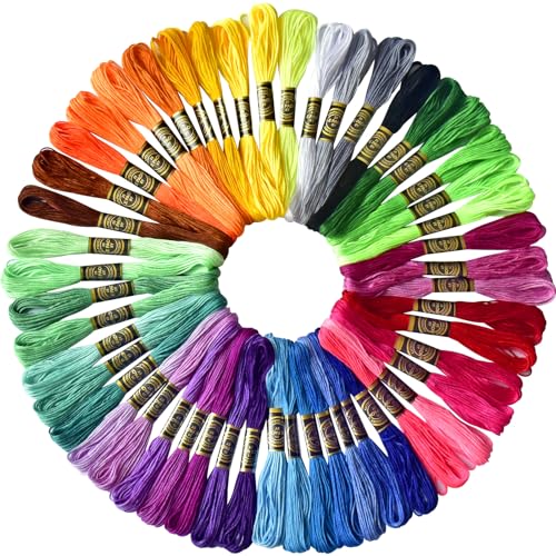 LE PAON 50 Skeins Embroidery Floss Rainbow Color Per Pack Cross Stitch Threads Friendship Bracelets Floss Crafts Floss 50 