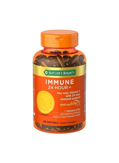 Vitamin C 24 Hour Immune Support with Zinc and Vitamin D, Daily Immune and Upper Respiratory Support, Ester Vitamin C 1000mg Capsules (Softgels), 100 Count