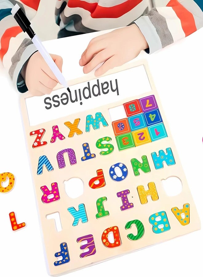 Slipps Magnetic Wooden Educational Board with Whiteboard and Marker,ABC and Number Game Puzzle, Preschool Learning Education Toy for 2 3 4 5 Years Toddlers (2 in 1 Alphabet Board) - Image 2
