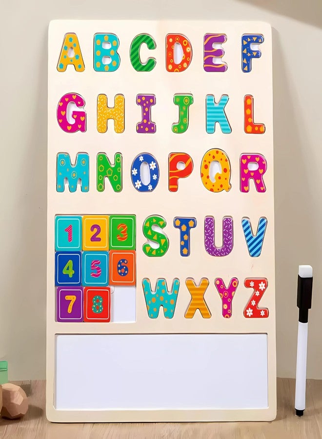 Slipps Magnetic Wooden Educational Board with Whiteboard and Marker,ABC and Number Game Puzzle, Preschool Learning Education Toy for 2 3 4 5 Years Toddlers (2 in 1 Alphabet Board) - Image 1