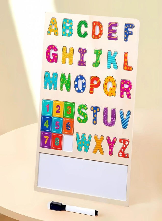 Slipps Magnetic Wooden Educational Board with Whiteboard and Marker,ABC and Number Game Puzzle, Preschool Learning Education Toy for 2 3 4 5 Years Toddlers (2 in 1 Alphabet Board) - Image 3