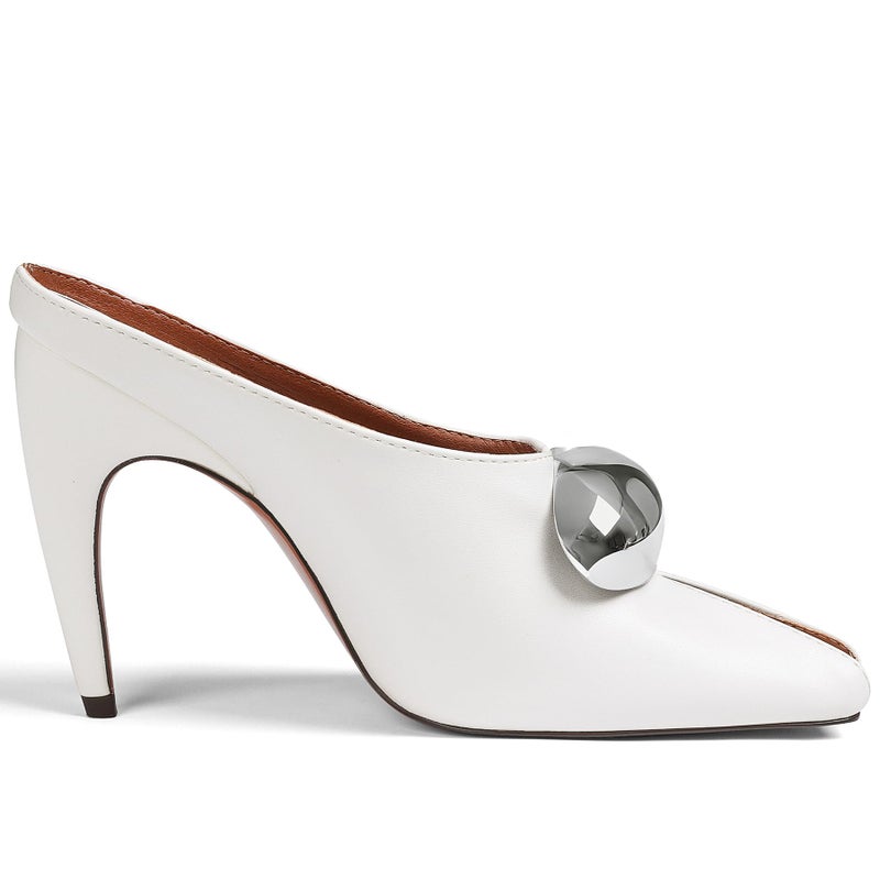 Oiamenne Stiletto Heels for Women Peep Toe Heeled Mules Sandals Pointed Toe Pumps High Heeled Sandals for Women Comfortable Casual Wedding Office Dating Dress Shoes White - Image 4