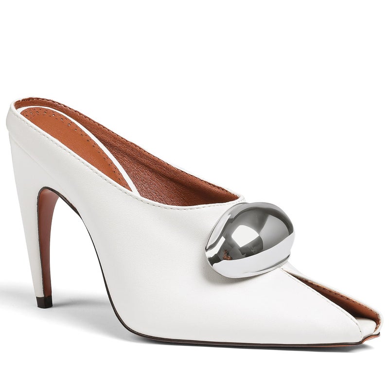 Oiamenne Stiletto Heels for Women Peep Toe Heeled Mules Sandals Pointed Toe Pumps High Heeled Sandals for Women Comfortable Casual Wedding Office Dating Dress Shoes White - Image 1