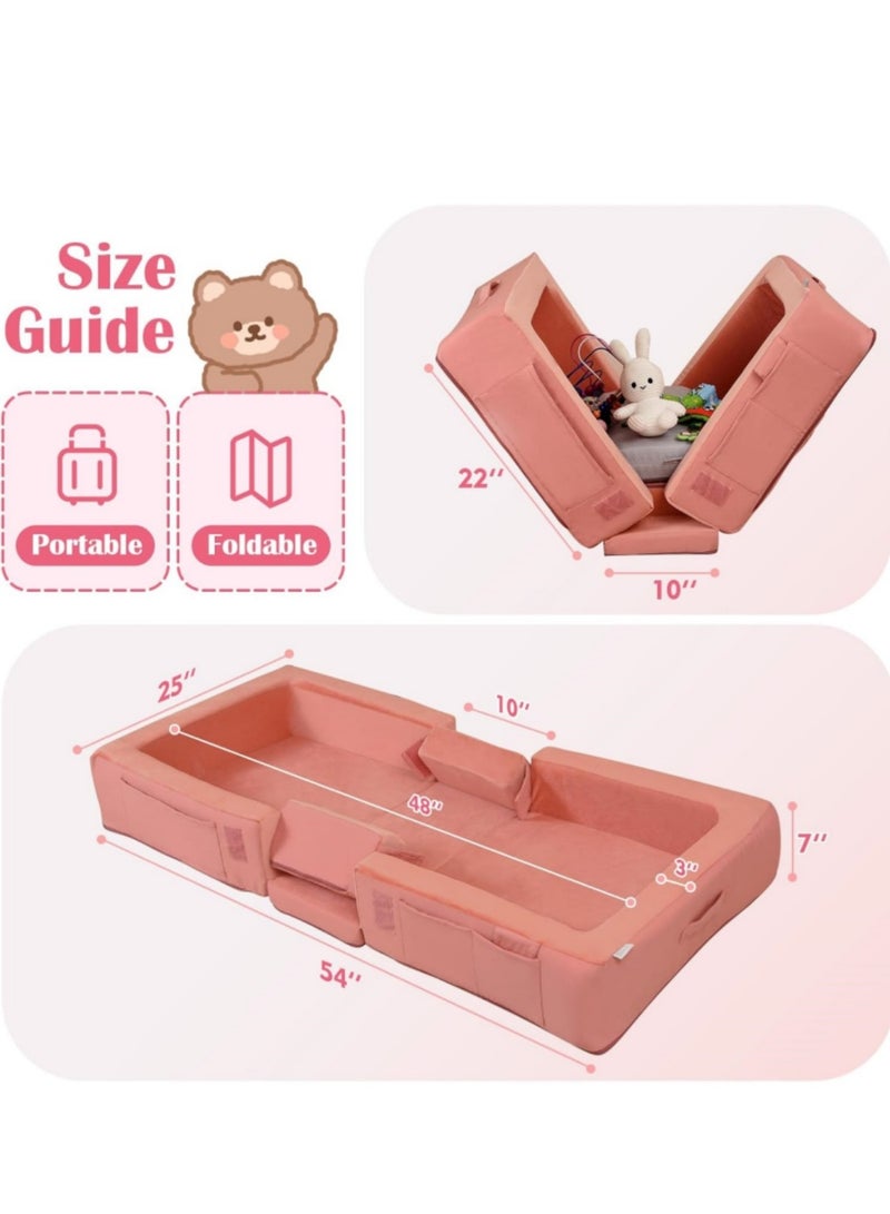 XICEN Baby Folding Cot, Portable Toddler Travel Bed, Machine Washable, Can Store Toys Clothes, Kids Floor Lounger and Sleeping Bed, Baby Foldable Cradle (Pink Color) - Image 2