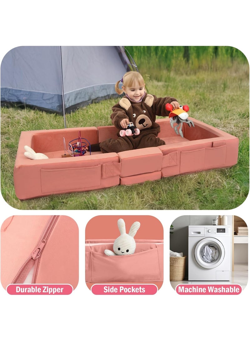 XICEN Baby Folding Cot, Portable Toddler Travel Bed, Machine Washable, Can Store Toys Clothes, Kids Floor Lounger and Sleeping Bed, Baby Foldable Cradle (Pink Color) - Image 4