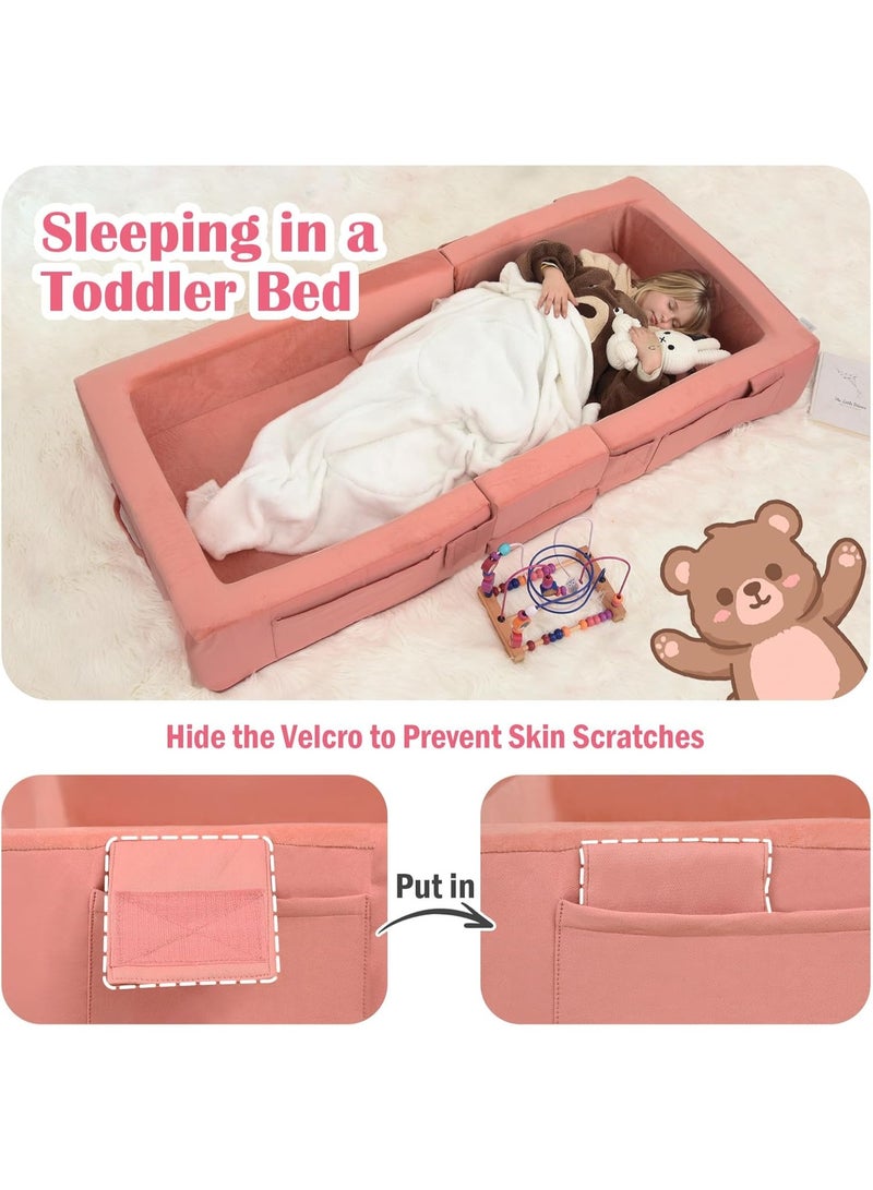 XICEN Baby Folding Cot, Portable Toddler Travel Bed, Machine Washable, Can Store Toys Clothes, Kids Floor Lounger and Sleeping Bed, Baby Foldable Cradle (Pink Color) - Image 5