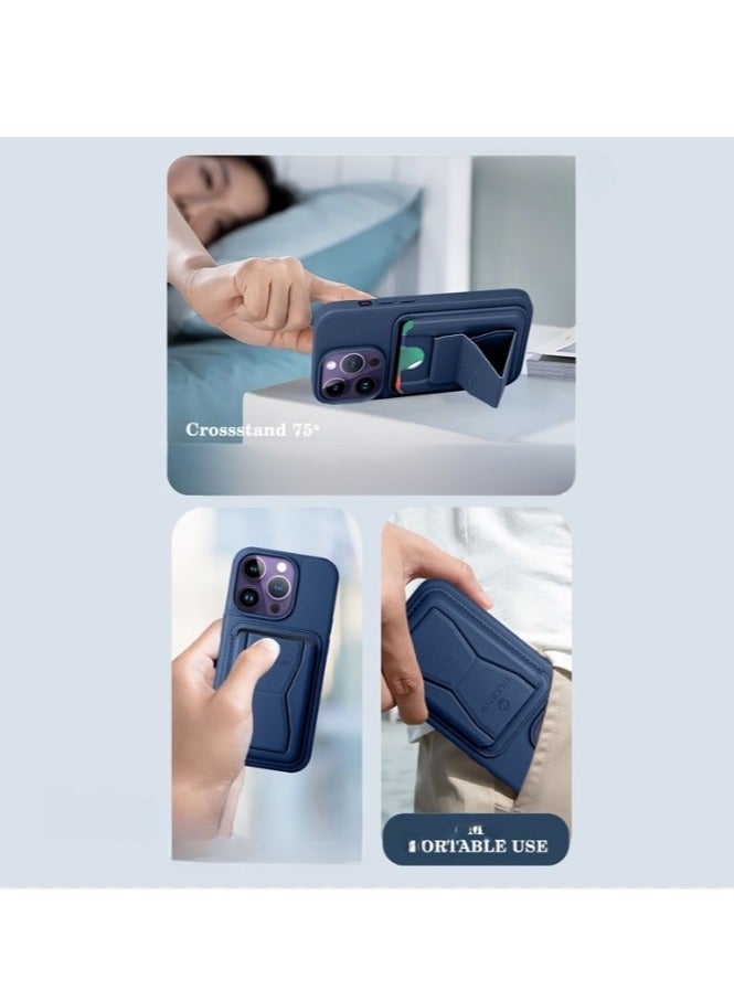 ملبوس غطاء هاتف آيفون 13 برو ماكس مقاوم للصدمات مع تخزين للبطاقات وغطاء خلفي مع دعم مدمج. مصنوع من جلد PU لمظهر أنيق. غطاء خلفي لهاتف آيفون 13 برو ماكس بقياس 6.7 بوصة. - Image 5