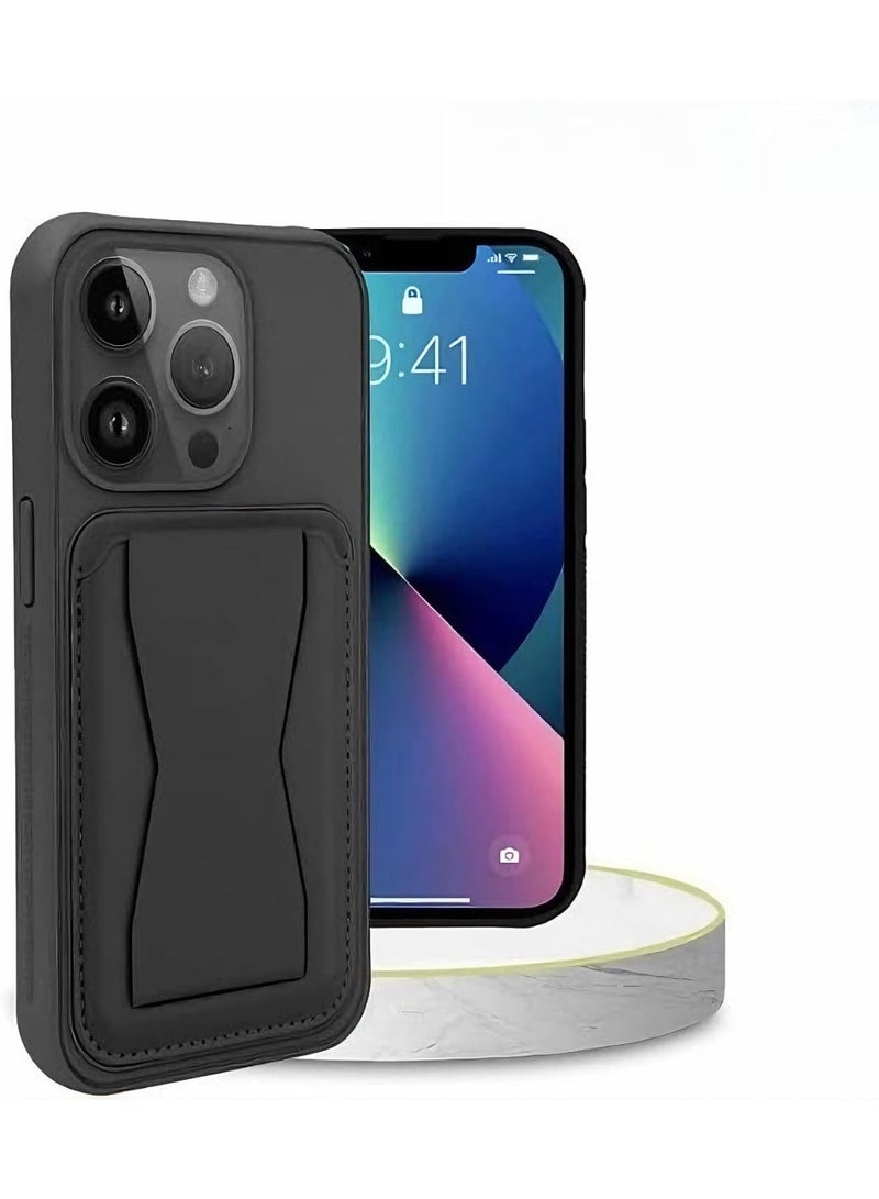 ملبوس غطاء هاتف آيفون 13 برو ماكس مقاوم للصدمات مع تخزين للبطاقات وغطاء خلفي مع دعم مدمج. مصنوع من جلد PU لمظهر أنيق. غطاء خلفي لهاتف آيفون 13 برو ماكس بقياس 6.7 بوصة. - Image 1