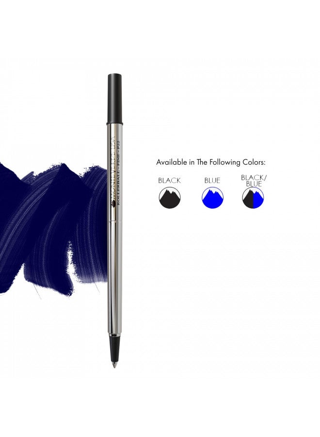 Monteverde Rollerball Refill to Fit Parker Rollerball Pens, Fine Point, Blue Black, 2 per Pack (P222BB)