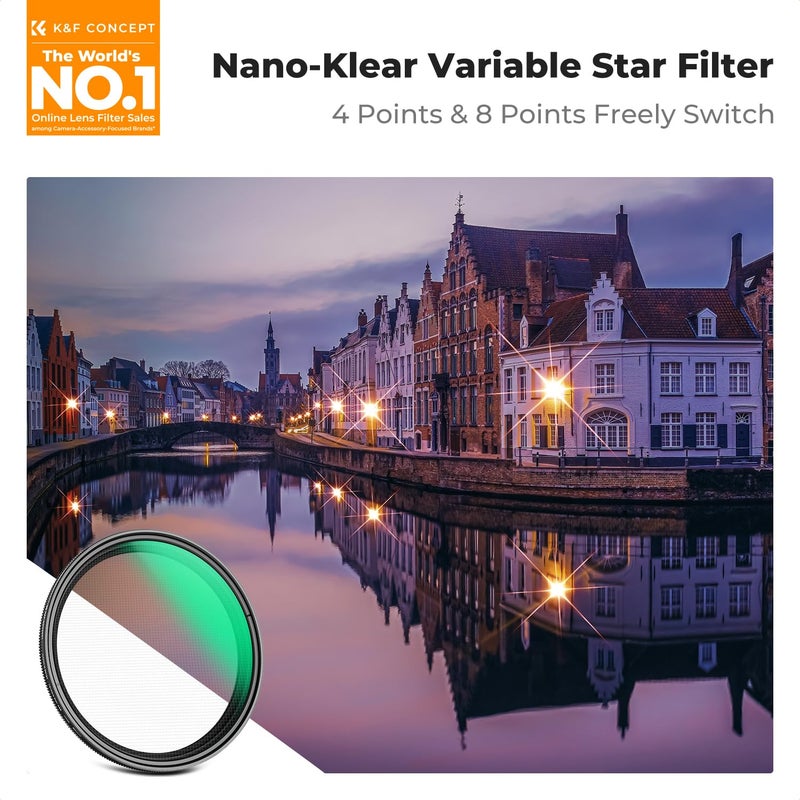 K&F CONCEPT 67mm Variable Star Filter Cross Screen Starburst Filter 4, 8 Points -18 Layer Coating Ultra Slim Optical Glas Camera Lens Filter with 3 Cleaning Cloth - Image 2