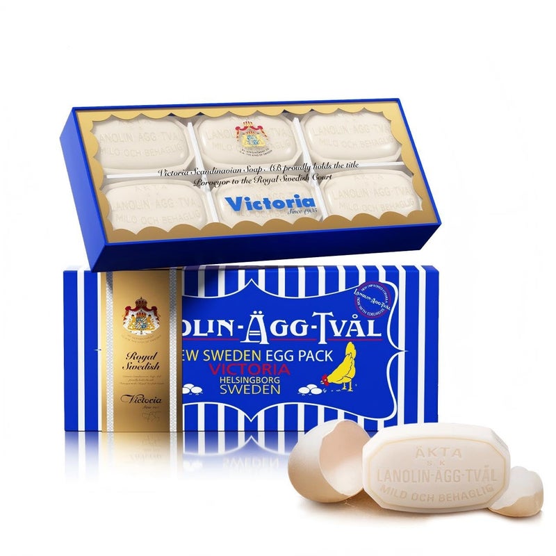 VICTORIA Swedish Egg White Facial Soap, 3-in-1 Gentle Daily Cleanser with Lanolin & Rose Water, for Oily & Combination Skin, 50g x 6 (box of 6) - Image 1