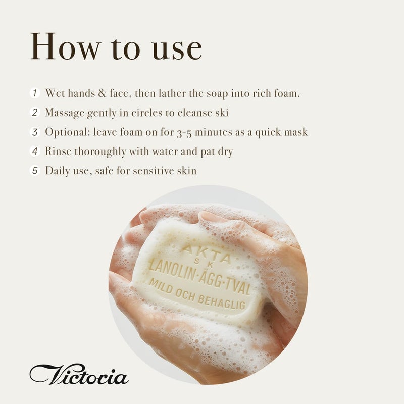 VICTORIA Swedish Egg White Facial Soap, 3-in-1 Gentle Daily Cleanser with Lanolin & Rose Water, for Oily & Combination Skin, 50g x 6 (box of 6) - Image 4