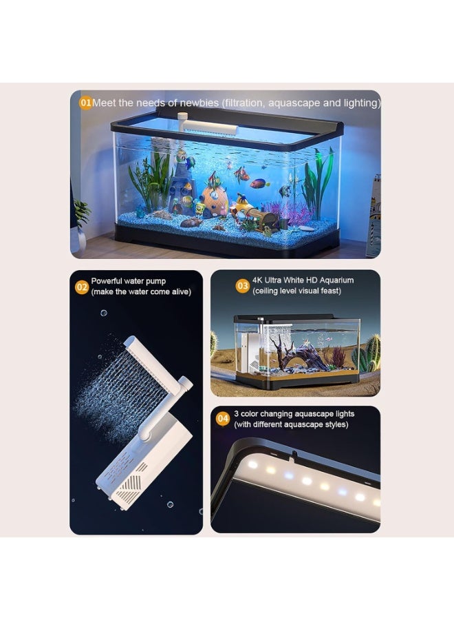  CityRiya-Long خزان الأسماك، مجموعات حوض السمك للمبتدئين مع مضخة تصفية المياه، ضوء LED وزارع، خزان أسماك البيتا البيئي، طقم حوض السمك خزانات الأسماك الزجاجية، حاوية أحواض السمك الكبيرة لديكور المنزل والمكتب - Image 4