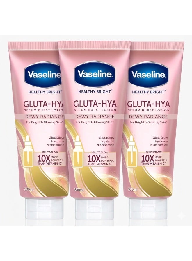 Vaseline Healthy Bright Gluta-Hya Serum Burst Lotion, Dewy Radiance (330ml x 3 Pack) – Advanced GlutaGlow + Hyaluron with Niacinamide for Bright & Glowing Skin – 10X More Powerful Than Vitamin C - Image 1