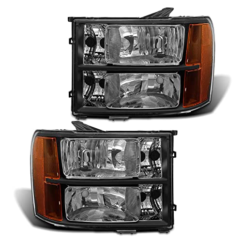 ADCARLIGHTS Headlight Assembly Pair for 2007-2013 GMC Sierra 1500 2007-2014 Sierra 2500HD 3500HD Black Housing Amber Reflector Left Right W/O Bulbs - Image 1