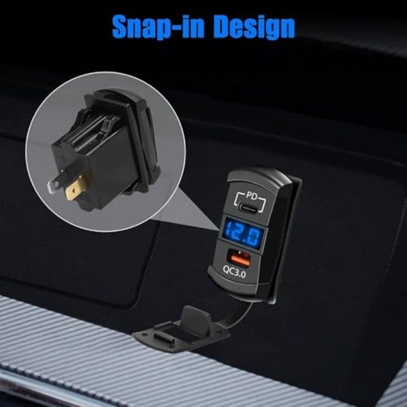 مقبس شاحن السيارة من نوع PD Type C QC3.0، مقبس طاقة USB للسيارة مع مقياس جهد رقمي LED، متوافق مع سيارات 12 فولت، اليخوت، القوارب، الكرفانات، والدراجات النارية، شحن سريع ومتين - Image 3