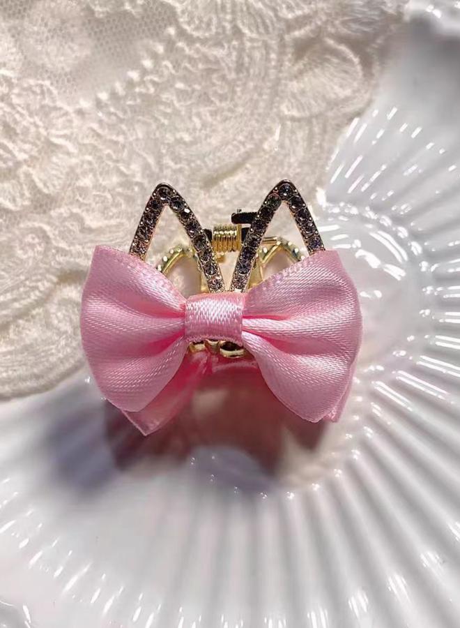 Take Two Pink Bow Rhinestone Hair Clip - Image 4