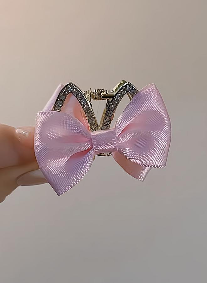 Take Two Pink Bow Rhinestone Hair Clip - Image 3